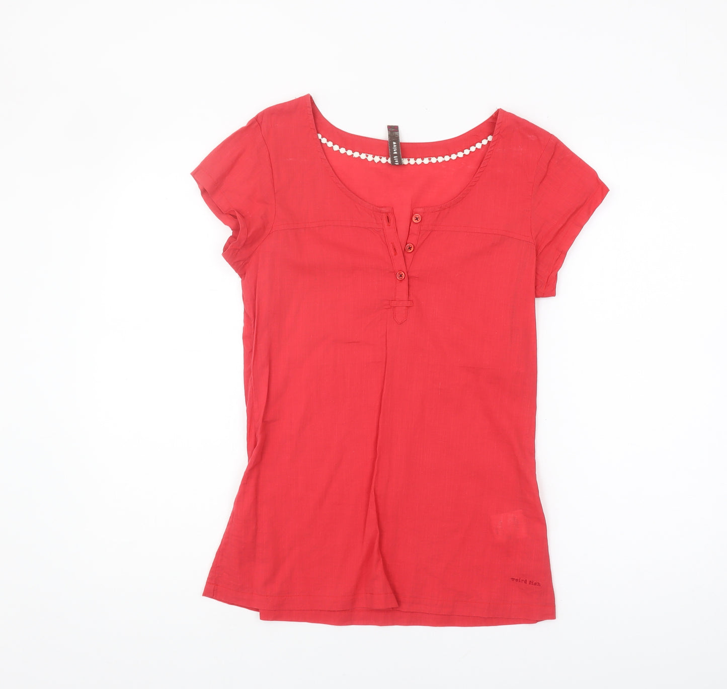 Weird Fish Women's Red Scoop Neck T-Shirt Size 8