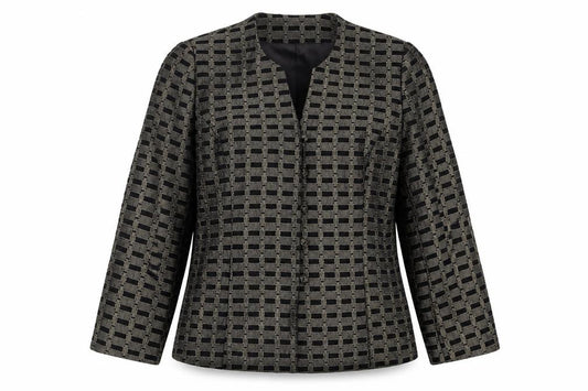 Front view of Eastex Women's Black Geometric Suit Jacket, size 12