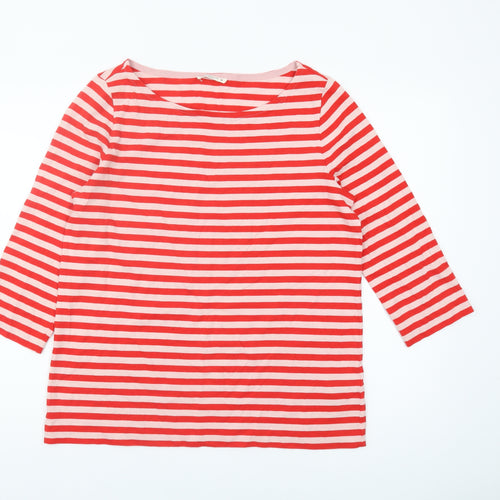 WoolOvers Women's Red Striped Boat Neck T-Shirt M