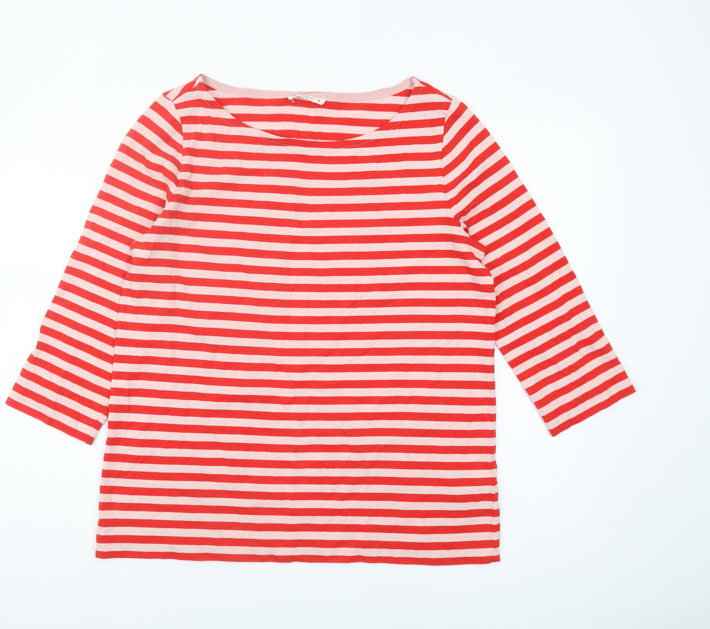 WoolOvers Women's Red Striped Boat Neck T-Shirt M