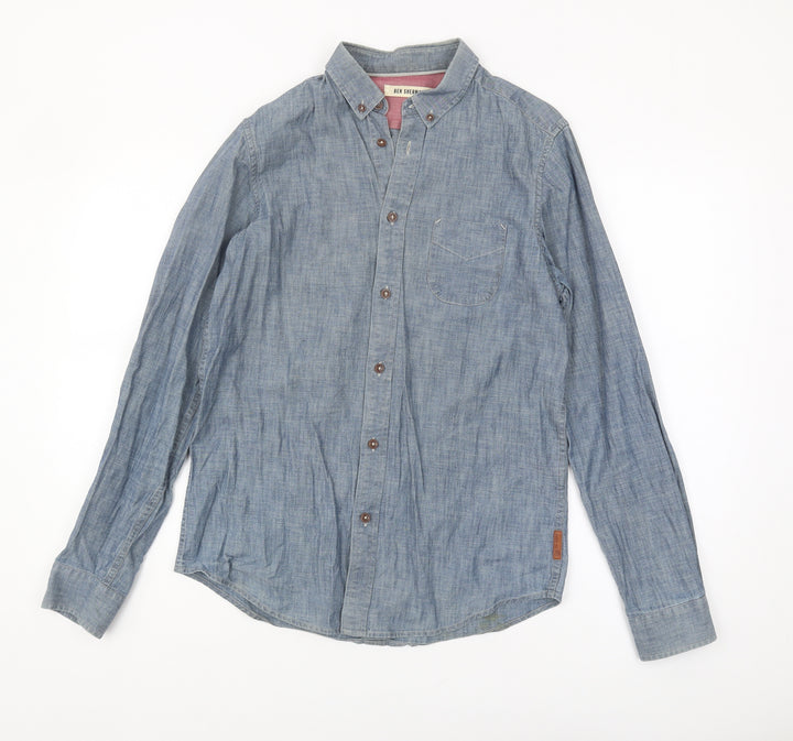 Ben Sherman Men's Blue Cotton Chambray Shirt S