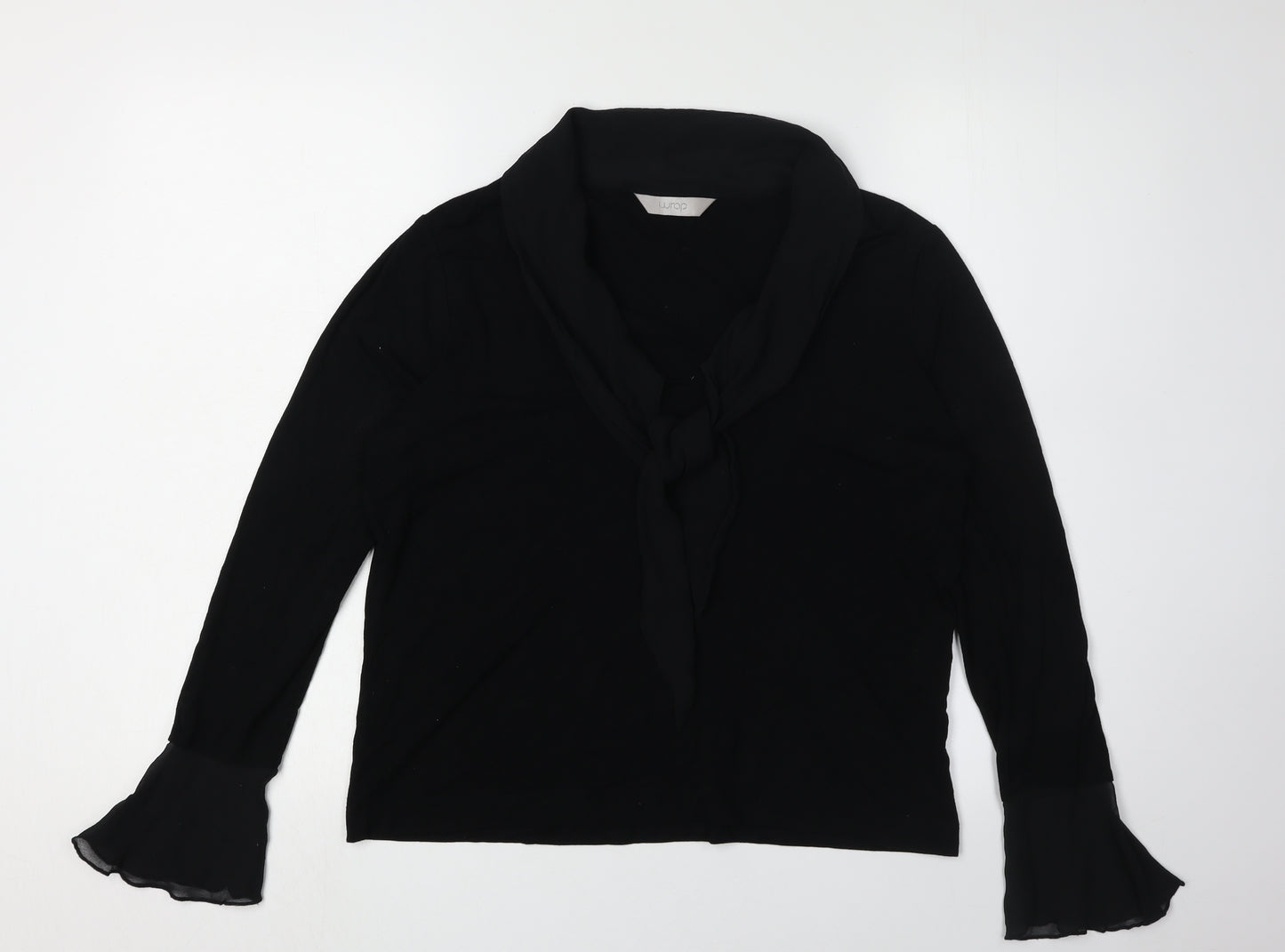 Wrap Women's Black Wrap Blouse, Size 16, Flared Sleeves