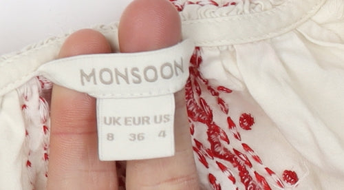 Monsoon Women's Ivory Tunic Blouse, Size 8, Bohemian Style