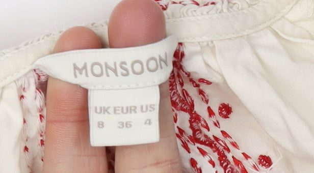 Monsoon Women's Ivory Tunic Blouse, Size 8, Bohemian Style