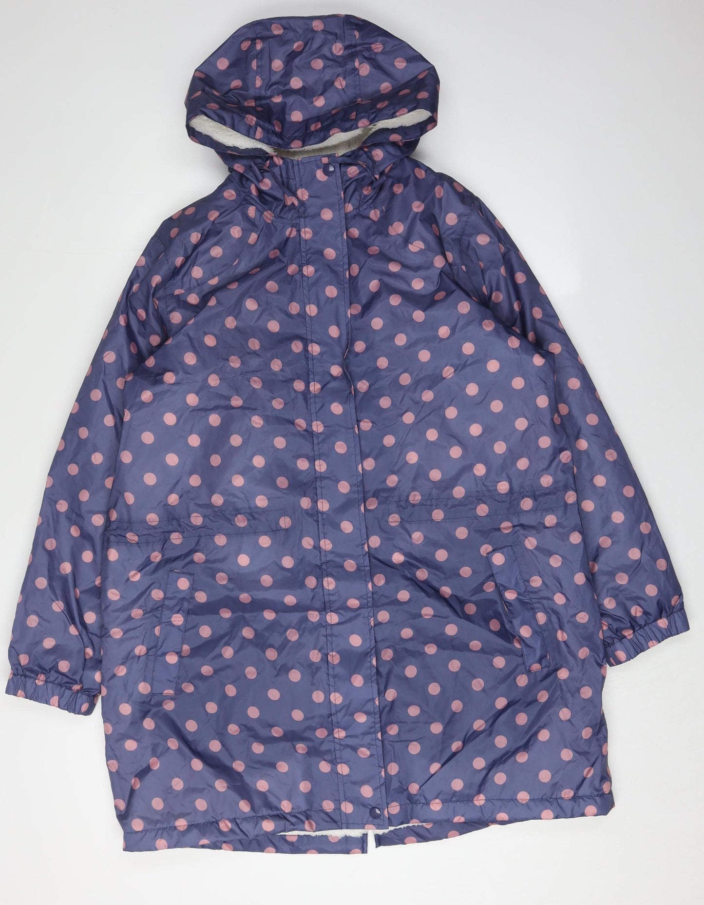 Cotton Traders Women's Blue Polka Dot Rain Coat, Size 14