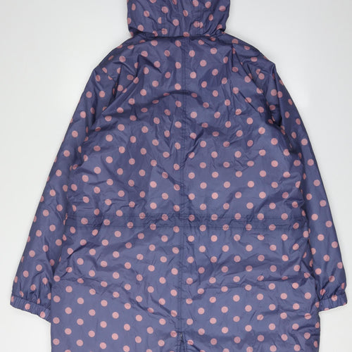 Cotton Traders Women's Blue Polka Dot Rain Coat, Size 14
