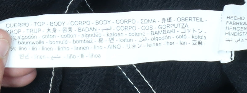 Zara Women Black L Slip Dress Cotton Linen Embroidered