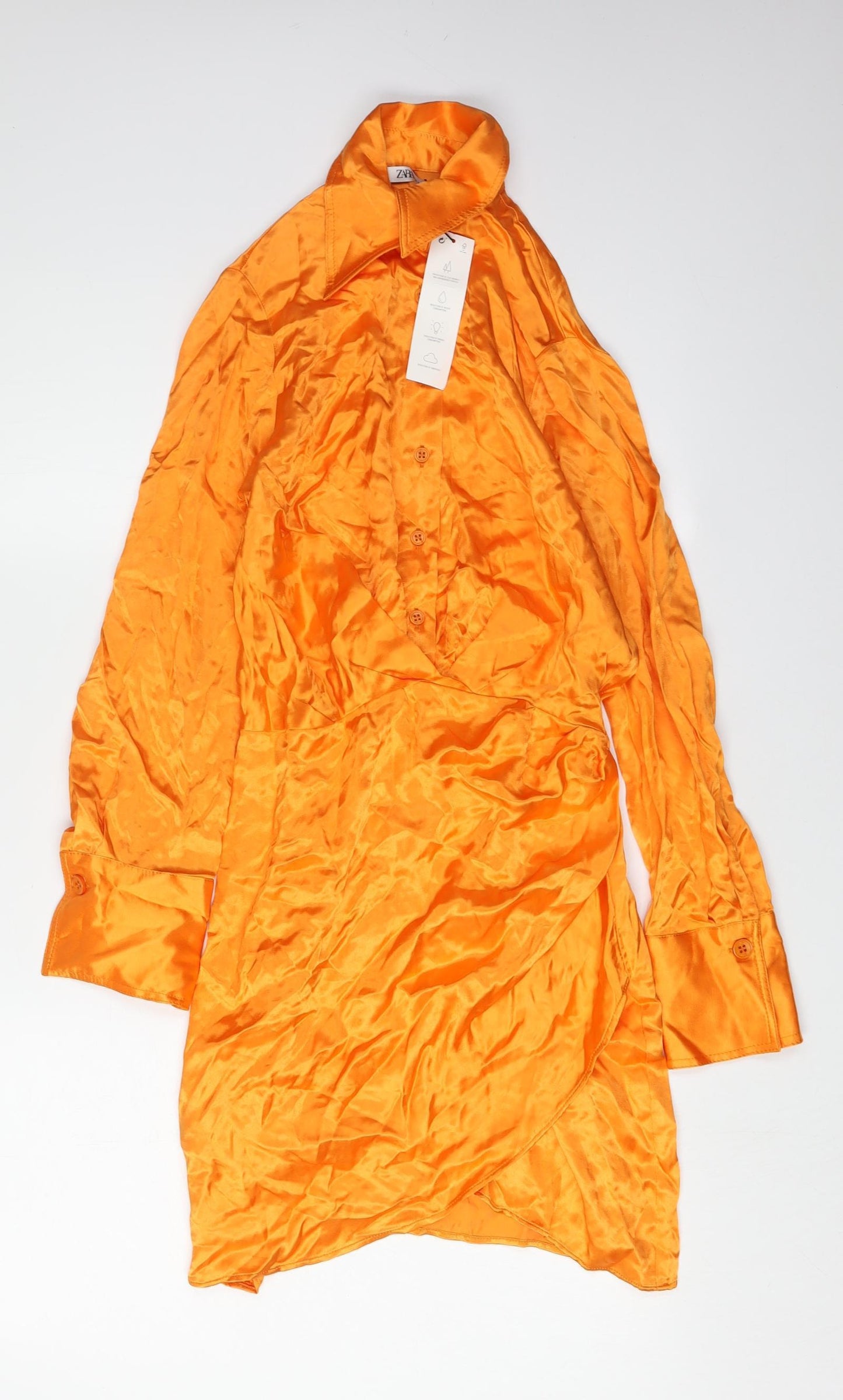 ZARA Women's Orange Shirt Dress, Size S, Casual Style