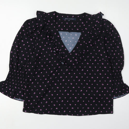 French Connection Women's Black Floral XS Wrap Blouse