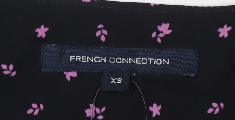 French Connection Women's Black Floral XS Wrap Blouse