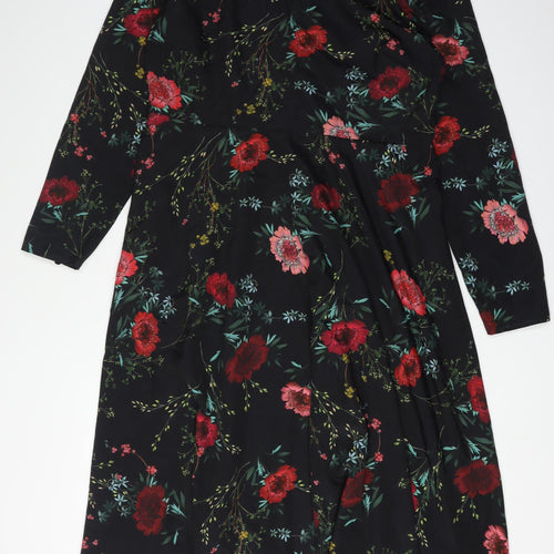 Hobbs Women's Black Floral Midi A-Line Dress Size 18