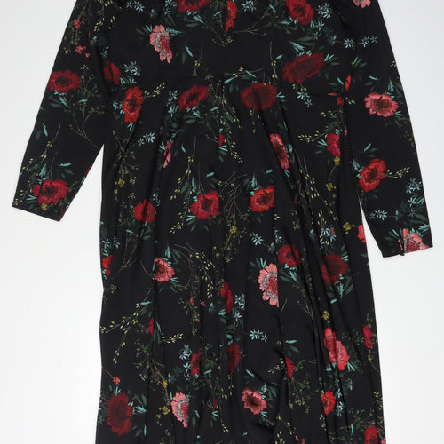 Hobbs Women's Black Floral Midi A-Line Dress Size 18