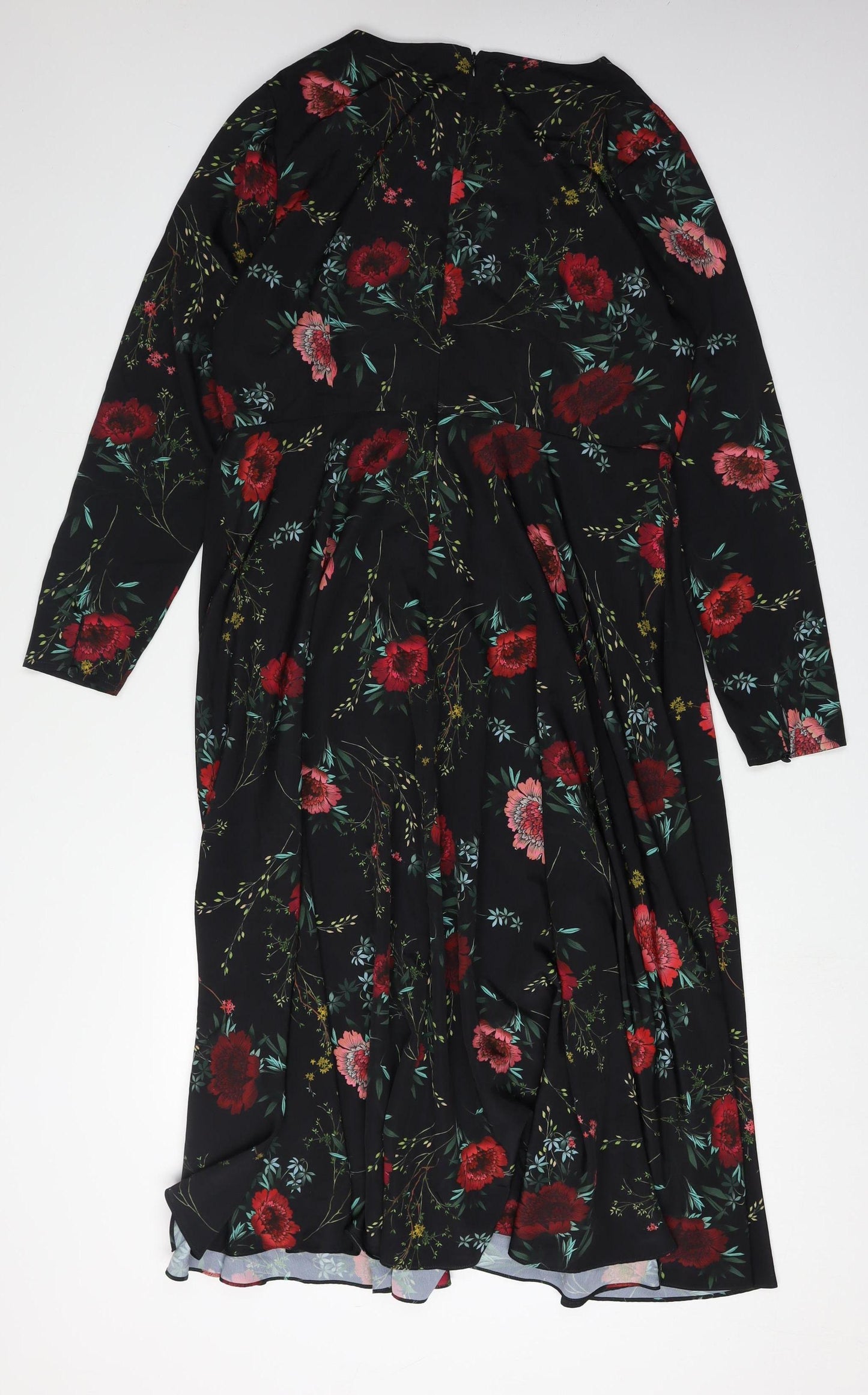 Hobbs Women's Black Floral Midi A-Line Dress Size 18