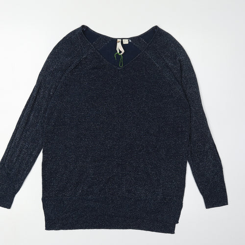 White Stuff Women's Blue V-Neck Jumper, Size 8, Raglan Sleeve