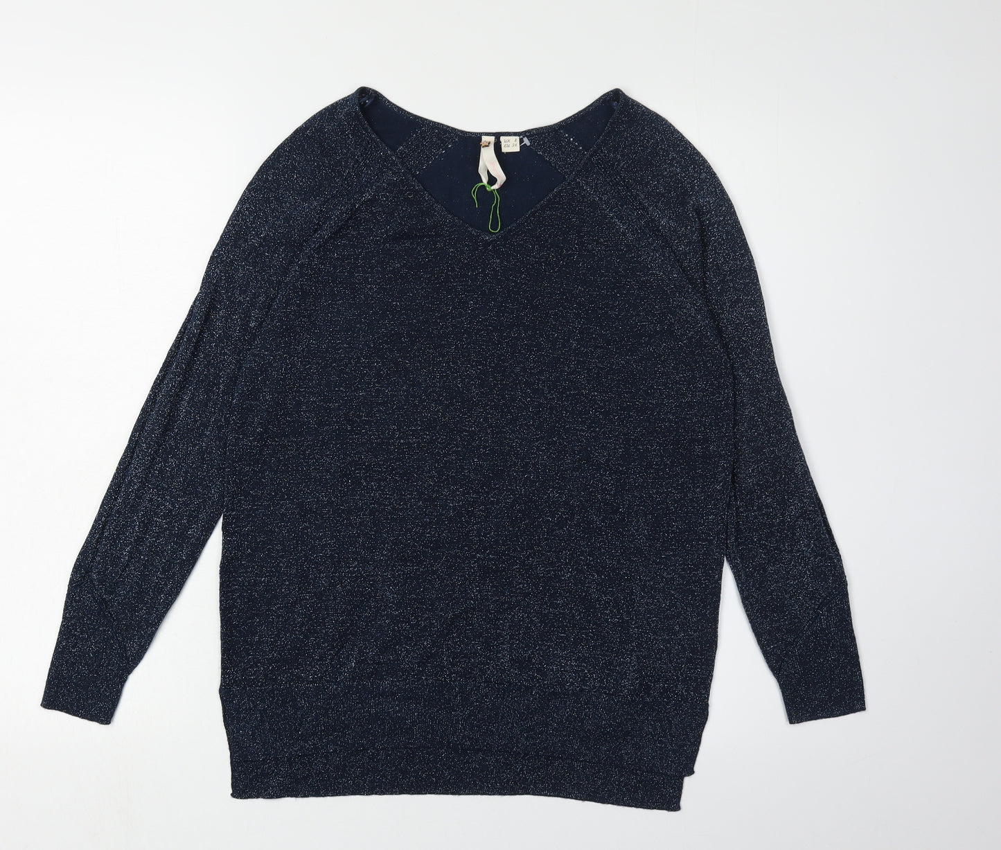 White Stuff Women's Blue V-Neck Jumper, Size 8, Raglan Sleeve