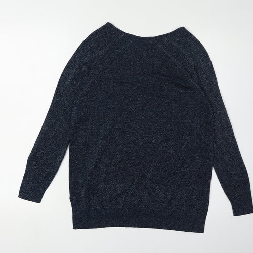 White Stuff Women's Blue V-Neck Jumper, Size 8, Raglan Sleeve