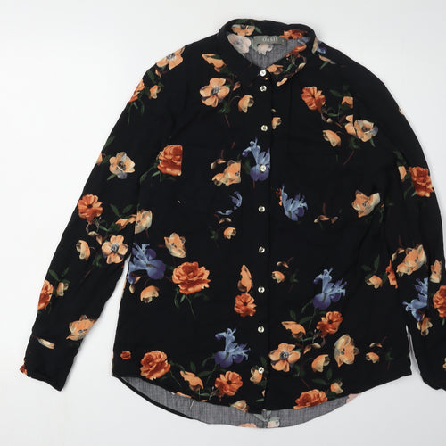 Oasis Women's Black Floral Button-Up Shirt UK 10