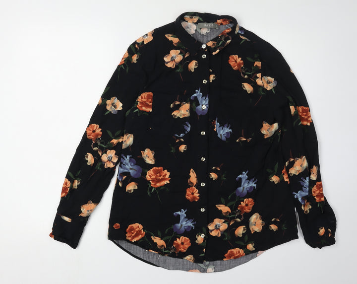 Oasis Women's Black Floral Button-Up Shirt UK 10