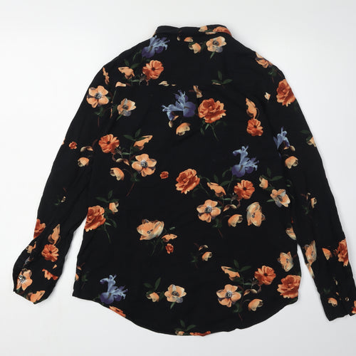 Oasis Women's Black Floral Button-Up Shirt UK 10