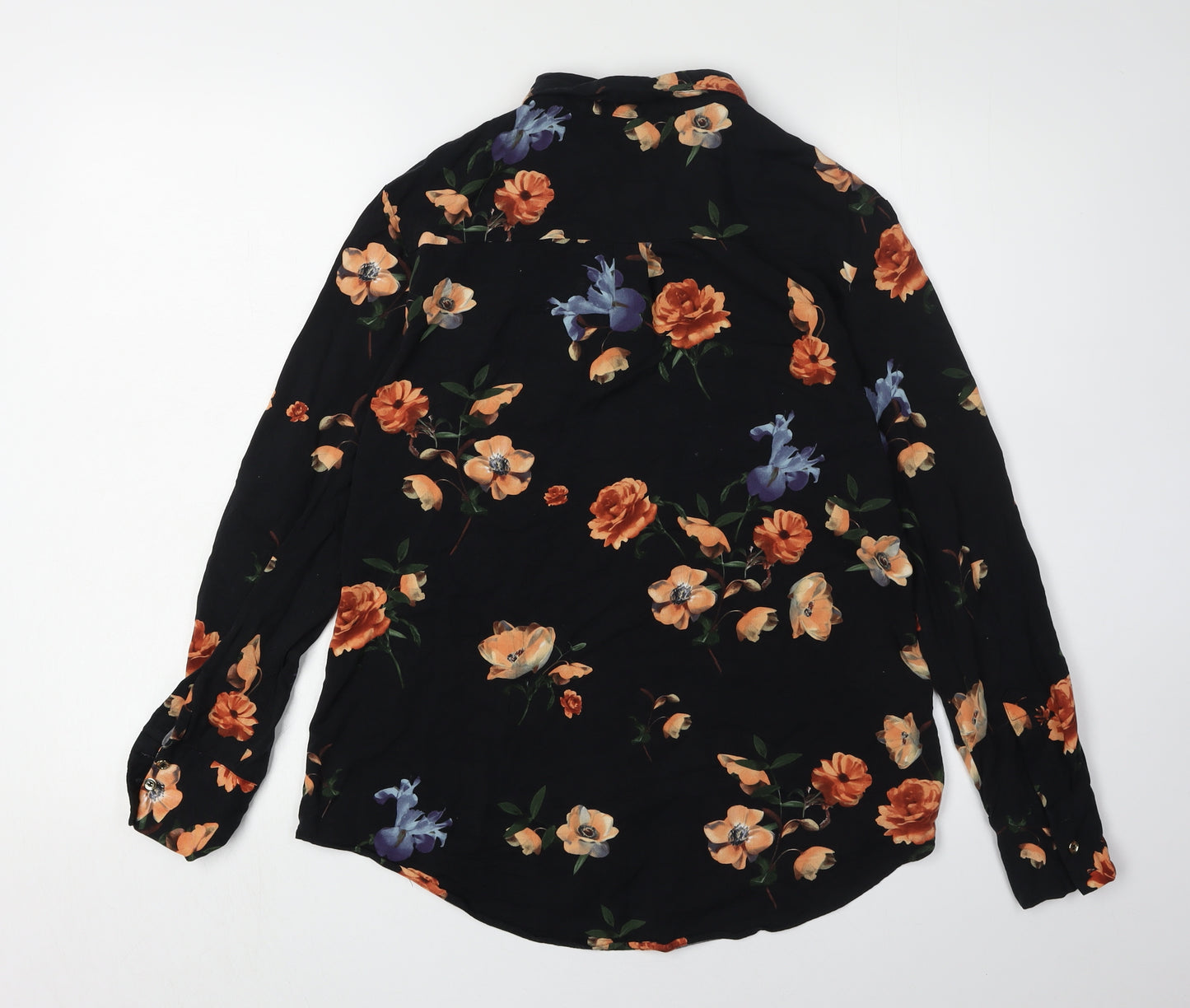 Oasis Women's Black Floral Button-Up Shirt UK 10
