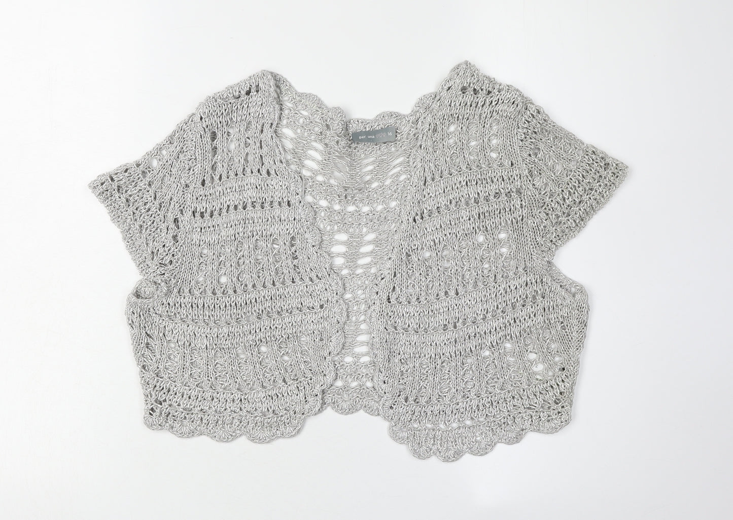 Per Una Women's Grey Open-Knit Shrug, Size 16