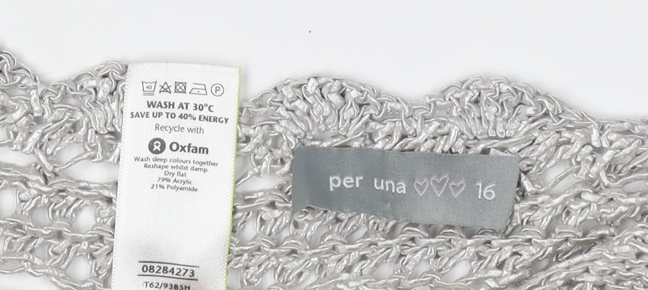 Per Una Women's Grey Open-Knit Shrug, Size 16