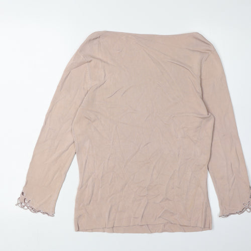 Principles Women's Beige Embroidered Long Sleeve Top, Size 16