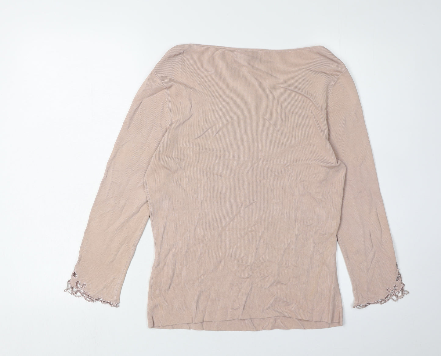 Principles Women's Beige Embroidered Long Sleeve Top, Size 16