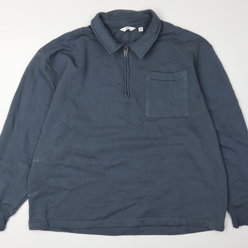 Next Men's XL Blue Collared Zip Sweatshirt