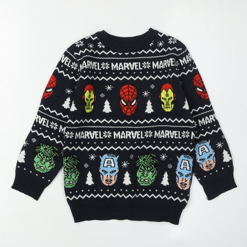 Marvel Boys Black Superhero Christmas Jumper 5-6 Years