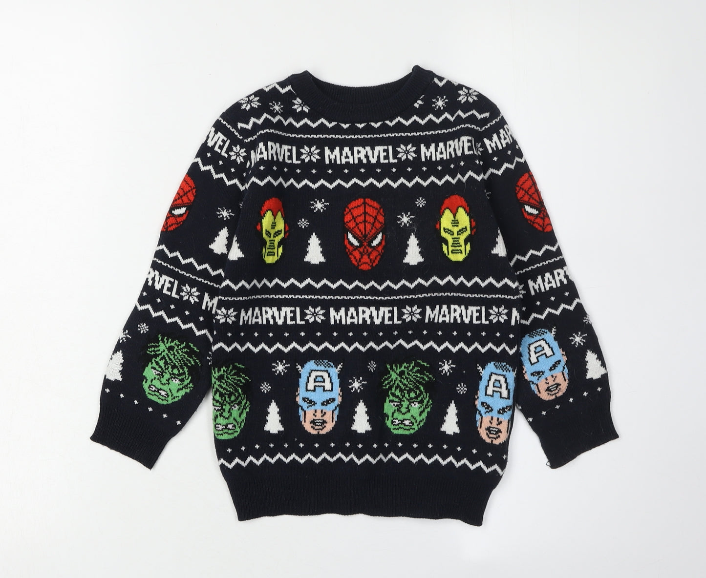 Marvel Boys Black Superhero Christmas Jumper 5-6 Years
