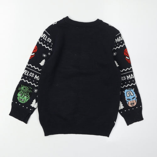 Marvel Boys Black Superhero Christmas Jumper 5-6 Years