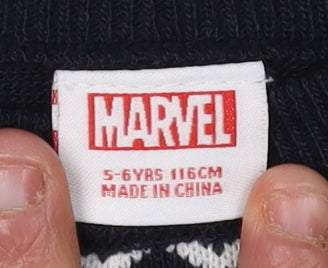 Marvel Boys Black Superhero Christmas Jumper 5-6 Years
