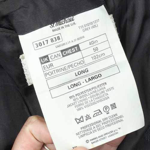 Marks and Spencer Men's Grey Single-Breasted Blazer 40L