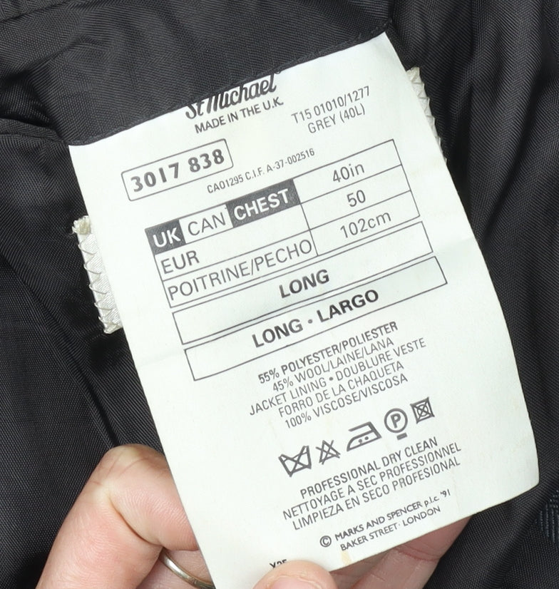 Marks and Spencer Men's Grey Single-Breasted Blazer 40L