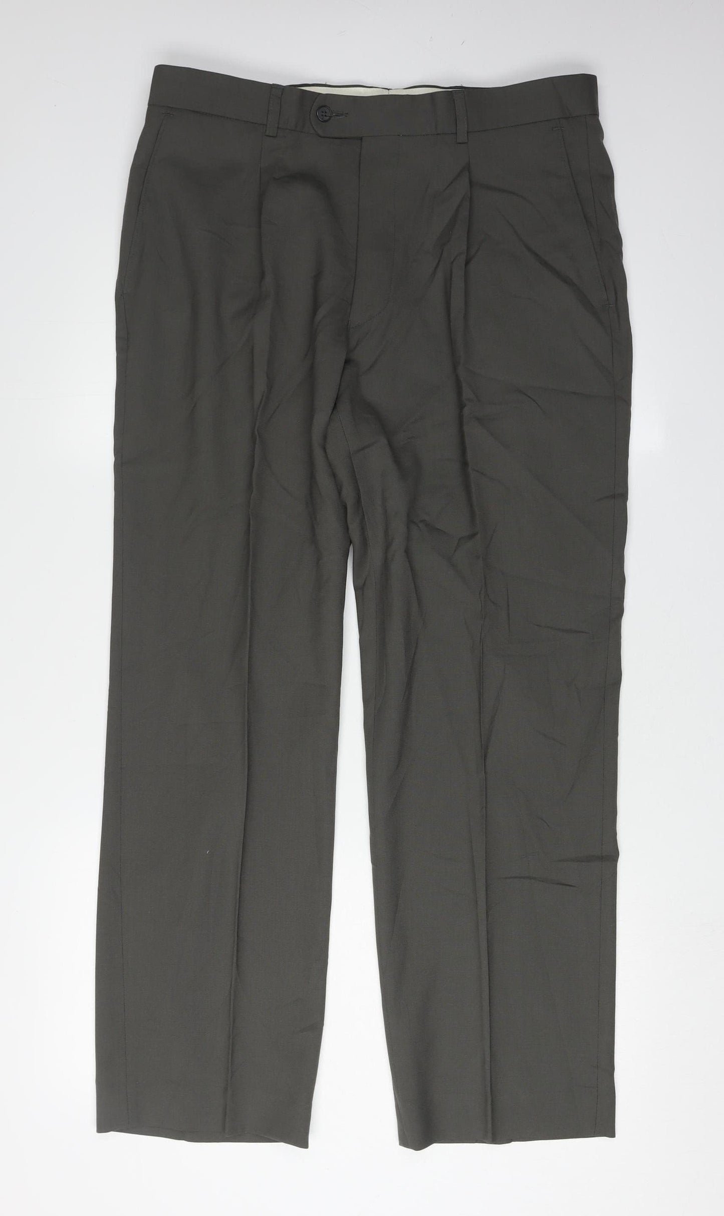 Pinstripe Men's Green Trousers, Size 34, Formal Wear