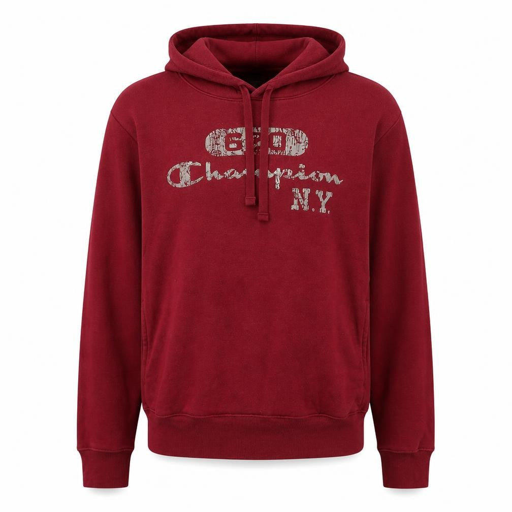 Front view of Champion Red unisex adults pullover hoodie m