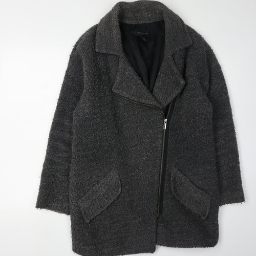 Mango Womens Grey Wool Overcoat Size S Casual Zip