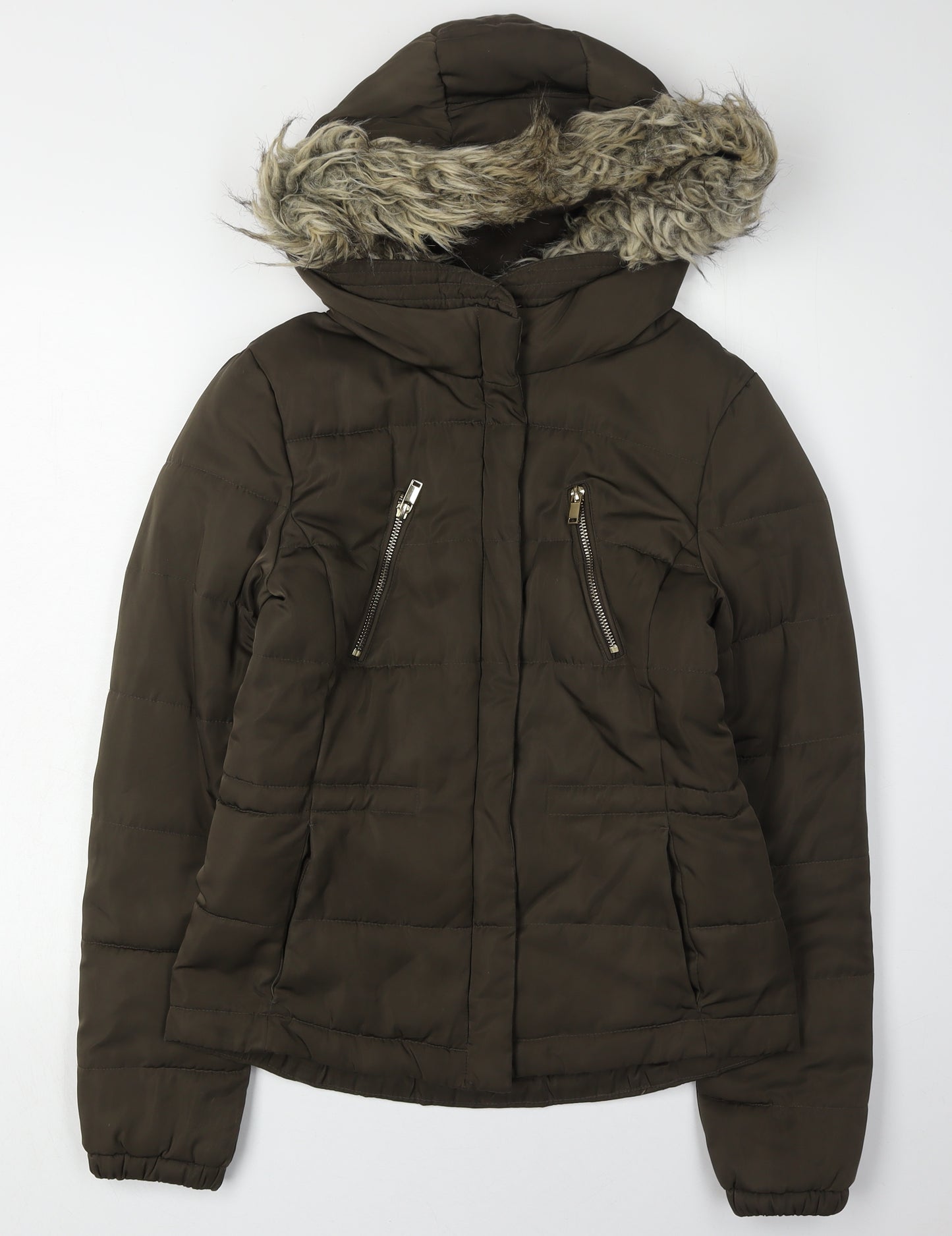 H&M Women’s Green Puffer Jacket Size 8 with Hood