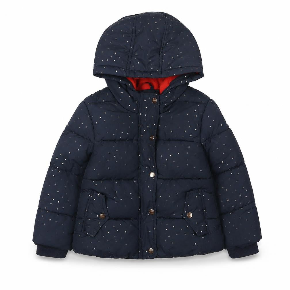 Outfit Kids Girls Blue Polka Dot Puffer Jacket, Age 2-3, Hooded Winter Coat