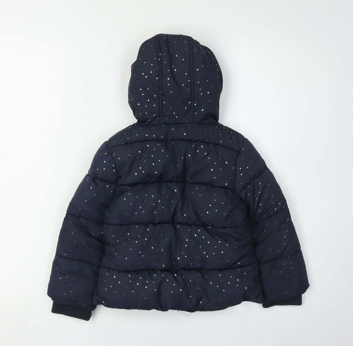 Outfit Kids Girls Blue Polka Dot Puffer Jacket, Age 2-3, Hooded Winter Coat