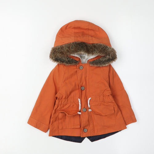 Mamas & Papas Orange Parka Coat, 12 Months, Unisex