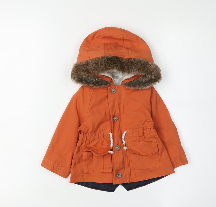 Mamas & Papas Orange Parka Coat, 12 Months, Unisex