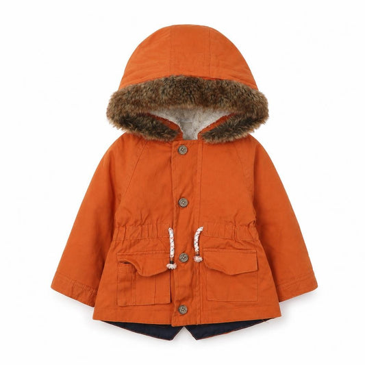 Front view of mamas & papas Orange Parka Coat, 12 Months, unisex