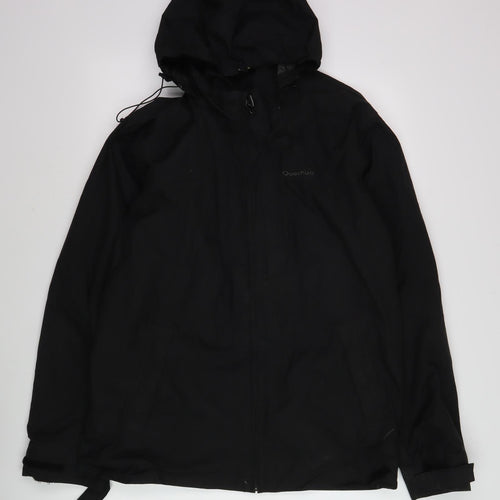 Quechua Men's Black Hooded Rain Coat Jacket L