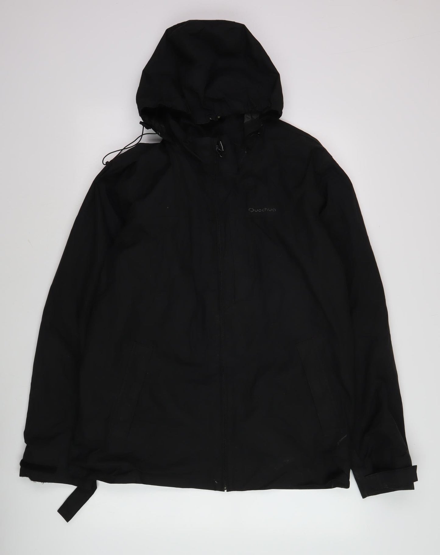 Quechua Men's Black Hooded Rain Coat Jacket L