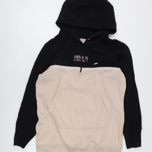 Henleys Unisex Black Beige Pullover Hoodie Size 16