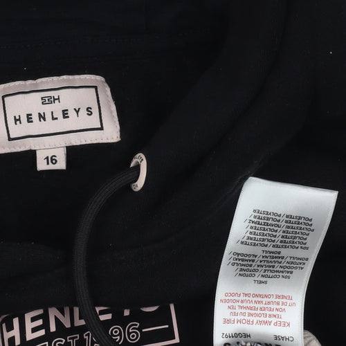 Henleys Unisex Black Beige Pullover Hoodie Size 16