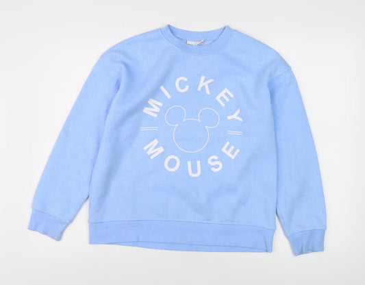 Front view of Disney Women's Blue XS Pullover Mickey Mouse Sweatshirt