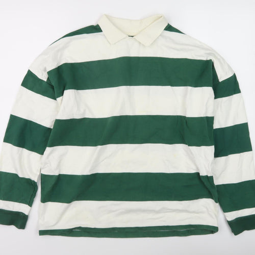Topman Men's Green Striped Collared Sweatshirt XS